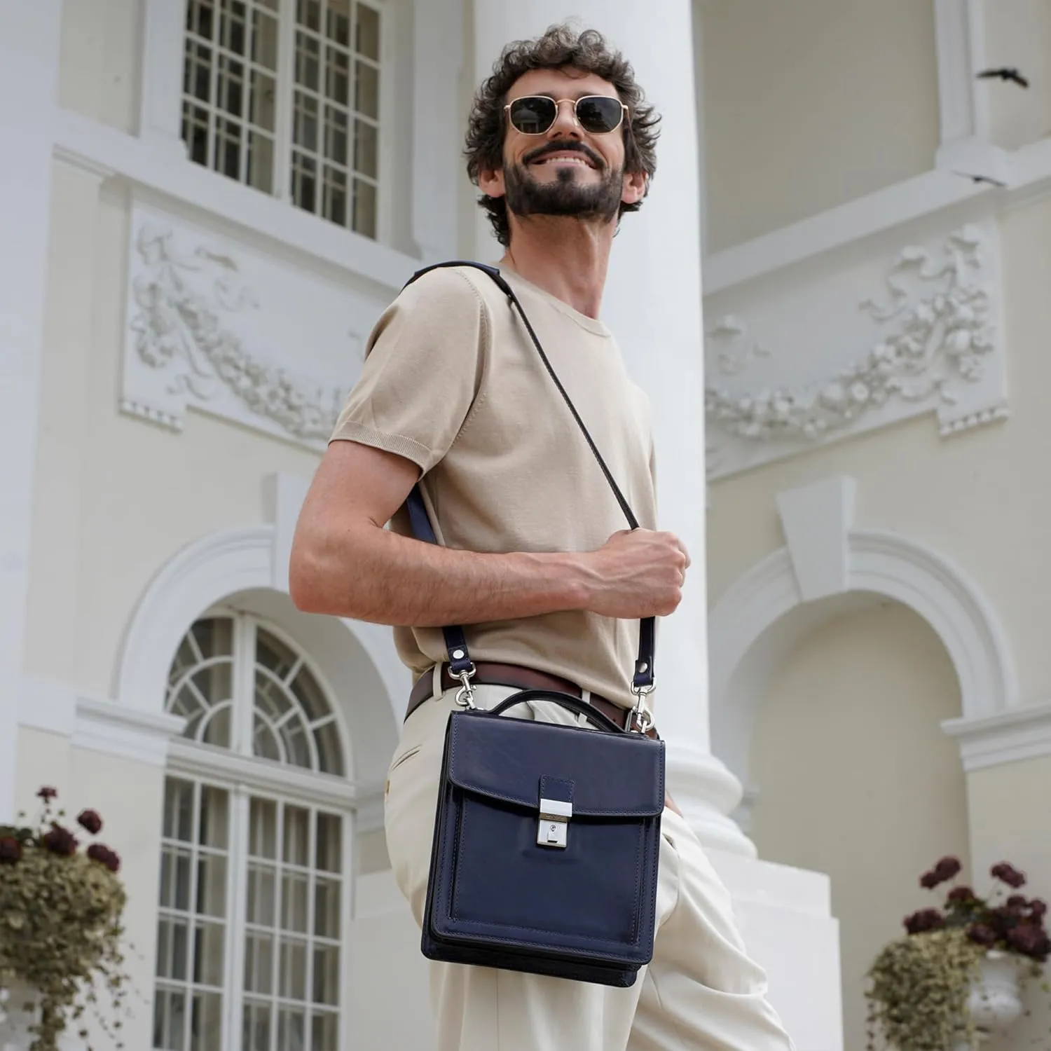 Time Resistance Small Leather Briefcase for Men - Crossbody Bag - Italian Leather Messenger Bag - Gift Box Included