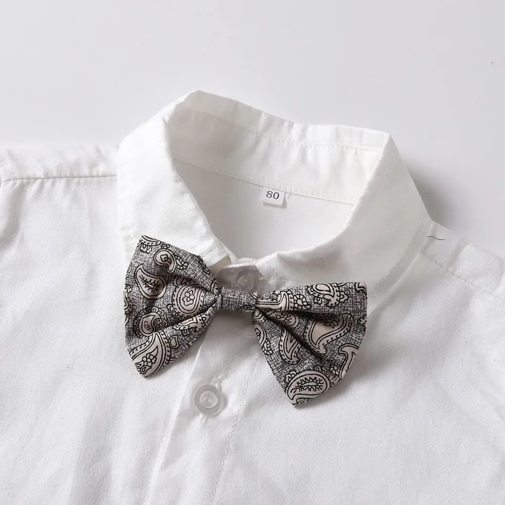 Toddler Boys Gentleman Outfits Long Sleeve White Bowtie Shirts Suspenders Pants Suits Tuxedos