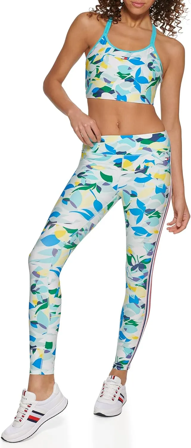 Tommy Hilfiger Women's High Rise Topical Floral Print Side Stripe Tape Legging