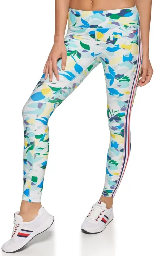 Tommy Hilfiger Women's High Rise Topical Floral Print Side Stripe Tape Legging