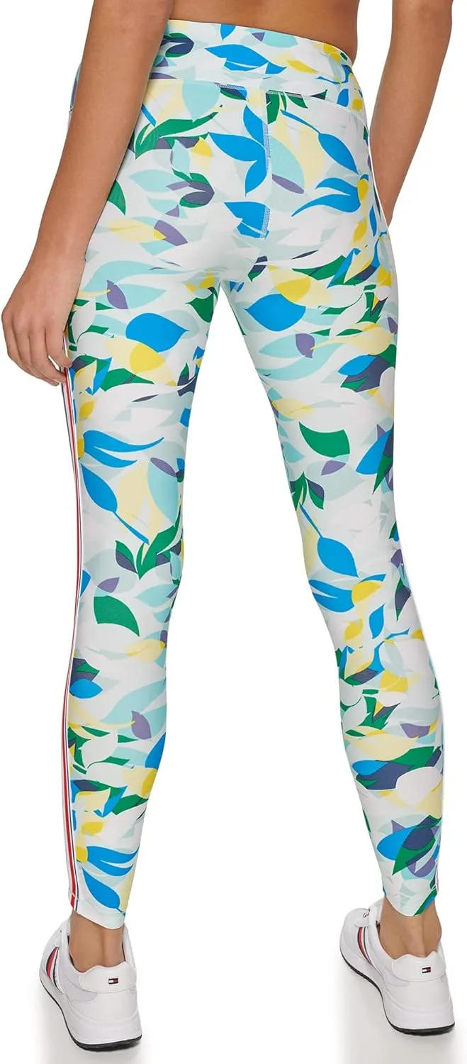 Tommy Hilfiger Women's High Rise Topical Floral Print Side Stripe Tape Legging