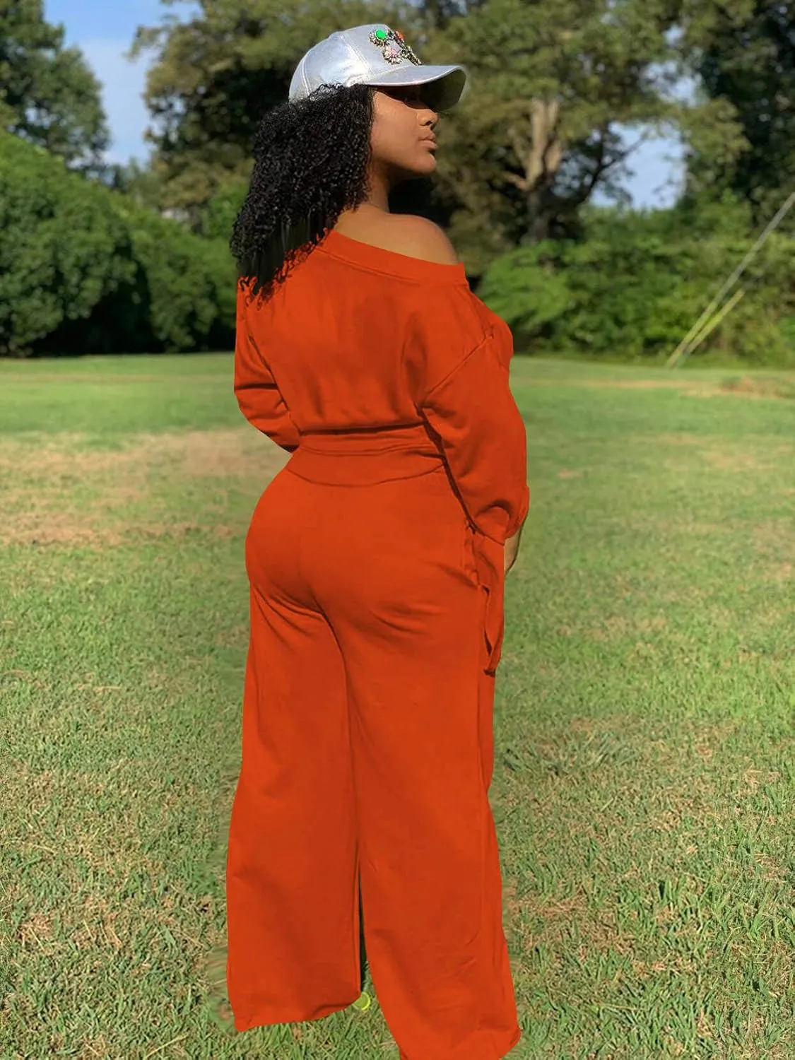TOPSRANI Women's 2 Piece Outfits Casual Solid Sweatsuits Baggy Long Sleeve Loose Matching Wide Leg Tracksuit Pants Sets