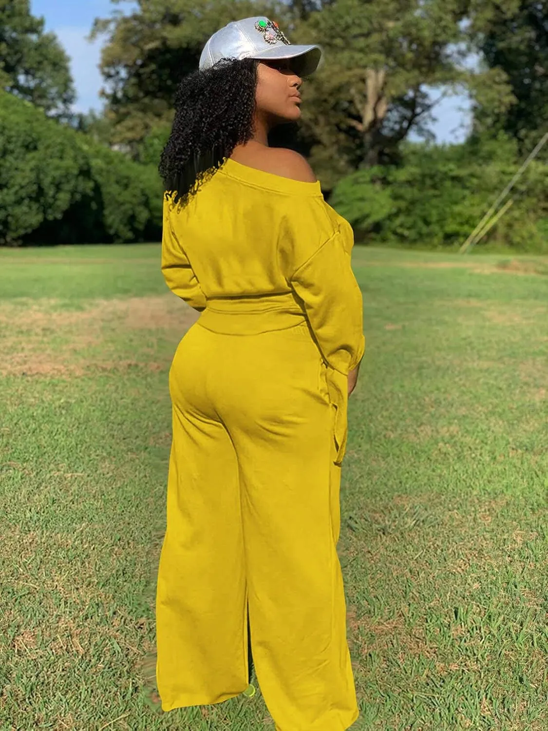TOPSRANI Women's 2 Piece Outfits Casual Solid Sweatsuits Baggy Long Sleeve Loose Matching Wide Leg Tracksuit Pants Sets