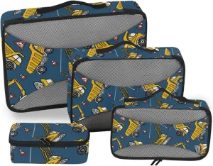 Travel Bags Organizer for Luggage 4 Set Luggage Cubes Luggage Packing Organizers Packimg Cubes Grips Trucks Bulldozers
