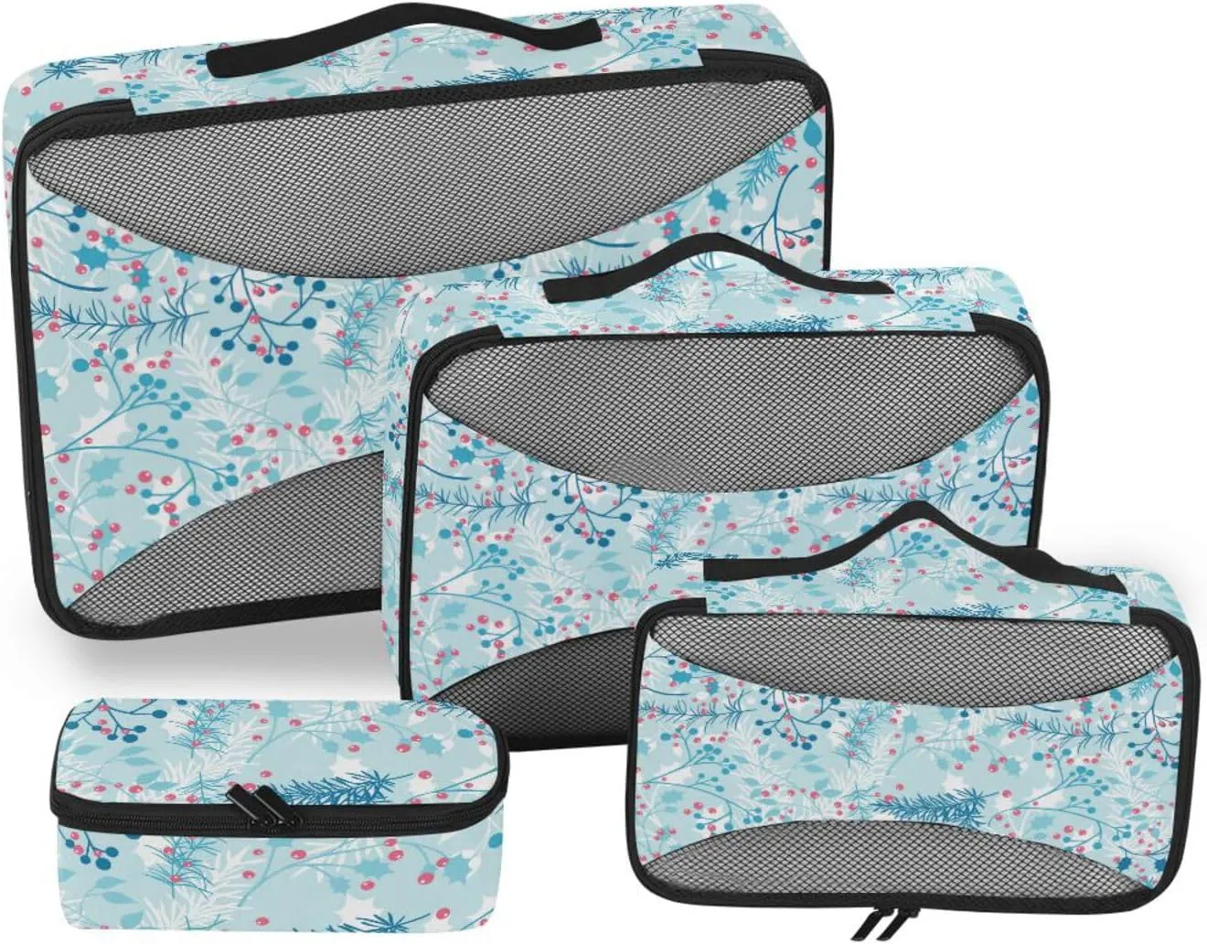 Travel Bags Organizer for Luggage Set of 4 Luggage Packing Cubes Suitcase Cubes for Packing Packing Cuves Blue Winter Plants