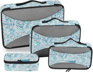 Travel Bags Organizer for Luggage Set of 4 Luggage Packing Cubes Suitcase Cubes for Packing Packing Cuves Blue Winter Plants
