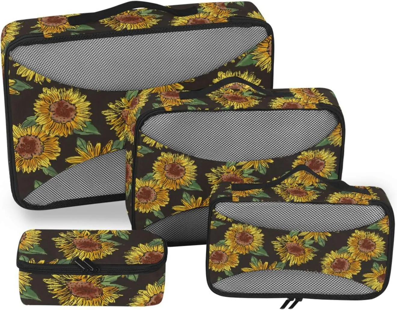 Travel Cubes 4 Set Luggage Bags Organizers Packing Cubes for Luggage Packing Cunes Hand Painted Sunflower