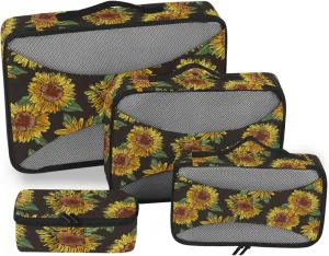 Travel Cubes 4 Set Luggage Bags Organizers Packing Cubes for Luggage Packing Cunes Hand Painted Sunflower
