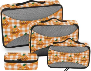 Travel Cubes 4 Set Luggage Packing Cubes Packing Organizers for Luggage Packimg Cubes Halloween Pumpkins Plaid
