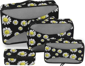 Travel Cubes for Packing 4 Set Suitcase Organizer Bags Suitcase Cubes for Packing Paxking Cubes Chamomile Flowers