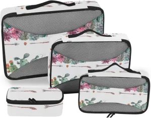 Travel Cubes for Packing Set of 4 Luggage Organizer Bags Travel Cubes for Packing Carry on Bag Packing Cube Exotic Plants