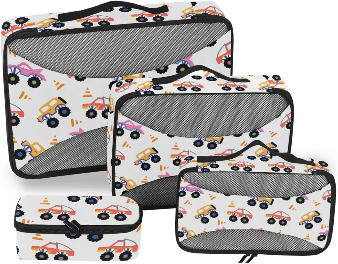 Travel Cubes for Packing Set of 4 Luggage Organizer Travel Compartment Organizer Bags Oacking Cubes Monster Cars