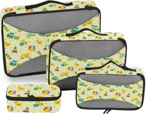 Travel Cubes Set of 4 Luggage Packing Cubes Packing Cubes for Travel Women Packing Cubed Cartoon Tansport Toys