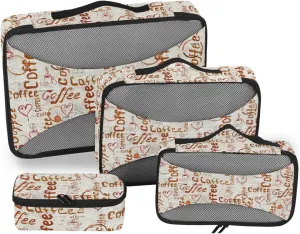 Travel Packing Cubes Set of 4 Luggage Organizer Travel Compartment Organizer Bags Oacking Cubes Coffee Lettering