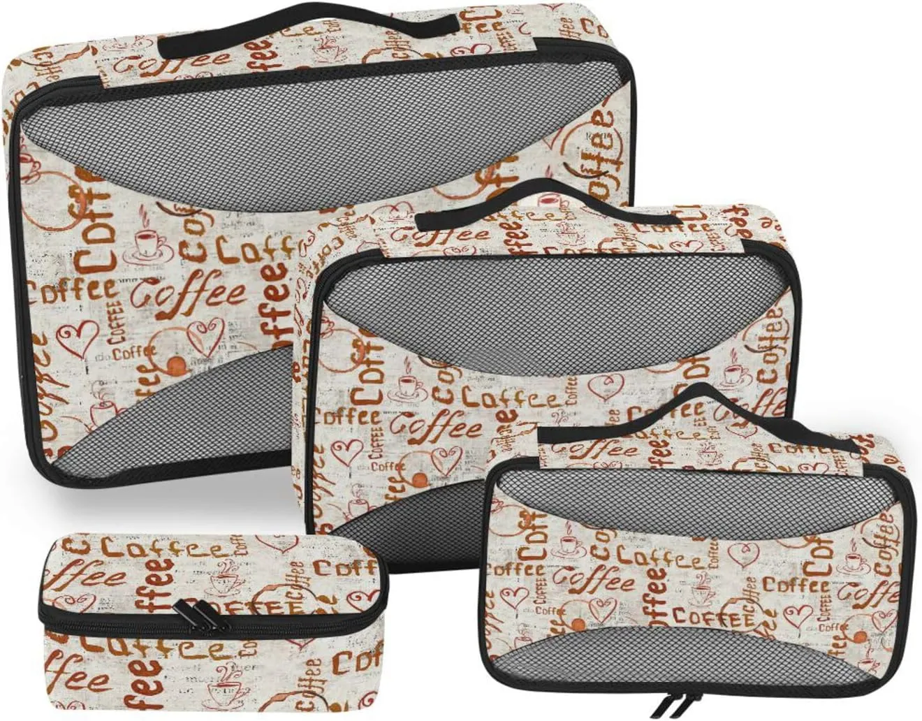 Travel Packing Cubes Set of 4 Luggage Organizer Travel Compartment Organizer Bags Oacking Cubes Coffee Lettering