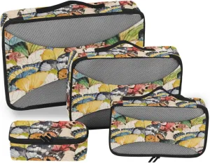 Travel Packing Organizers 4 Set Luggage Cubes for Packing Packing Cubes for Travel Women Oacking Cubes Butterfly Wings Retro Colors