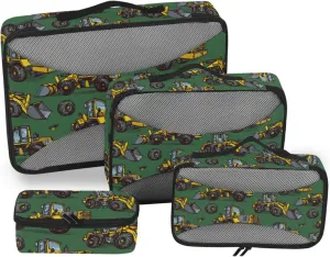 Travel Packing Organizers Set of 4 Luggage Cubes for Packing Traveling Packing Cubes Pqcking Cubes Tractors on Green