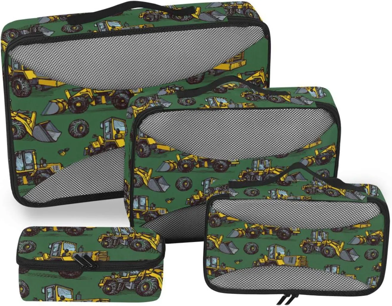 Travel Packing Organizers Set of 4 Luggage Cubes for Packing Traveling Packing Cubes Pqcking Cubes Tractors on Green