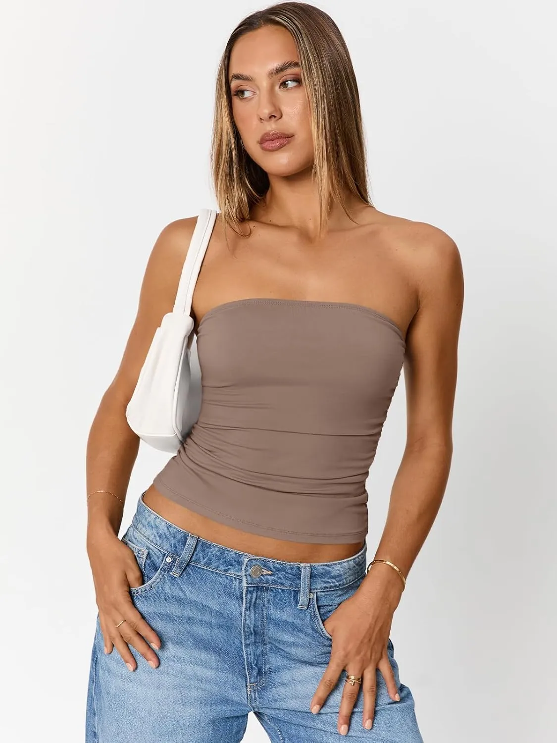 Trendy Queen Womens Cute Summer Tube Tops Going Out Strapless Ruched Backless Sleeveless Bandeau Y2k Clothes 2025