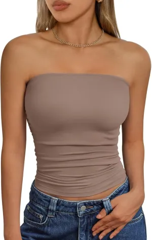 Trendy Queen Womens Cute Summer Tube Tops Going Out Strapless Ruched Backless Sleeveless Bandeau Y2k Clothes 2025