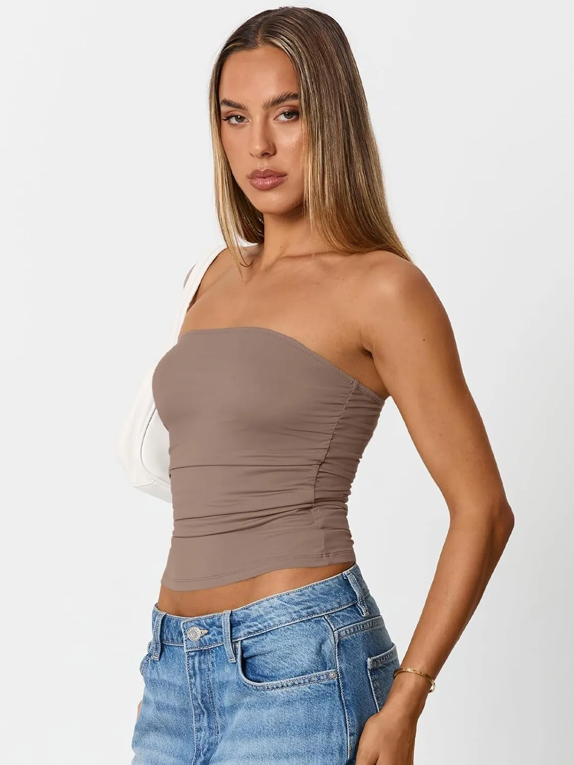 Trendy Queen Womens Cute Summer Tube Tops Going Out Strapless Ruched Backless Sleeveless Bandeau Y2k Clothes 2025