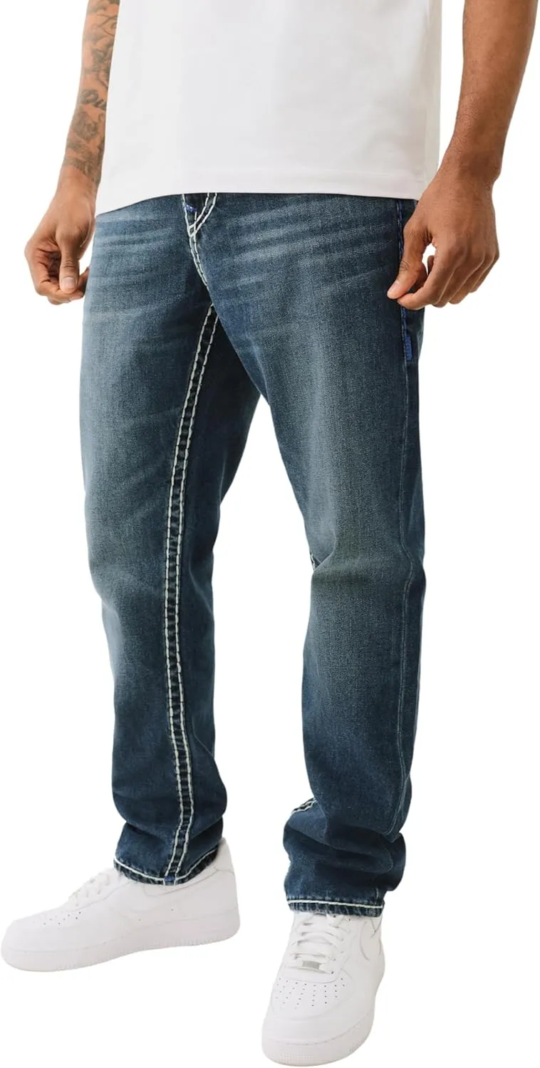 True Religion Men's Rocco Super T Jeans with Flap Pockets - Skinny Slim Fit Denim