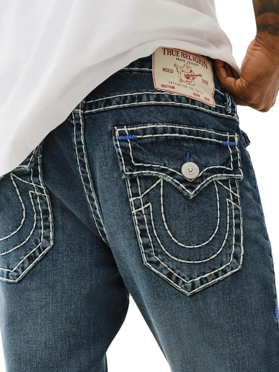 True Religion Men's Rocco Super T Jeans with Flap Pockets - Skinny Slim Fit Denim