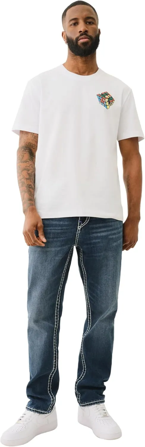 True Religion Men's Rocco Super T Jeans with Flap Pockets - Skinny Slim Fit Denim