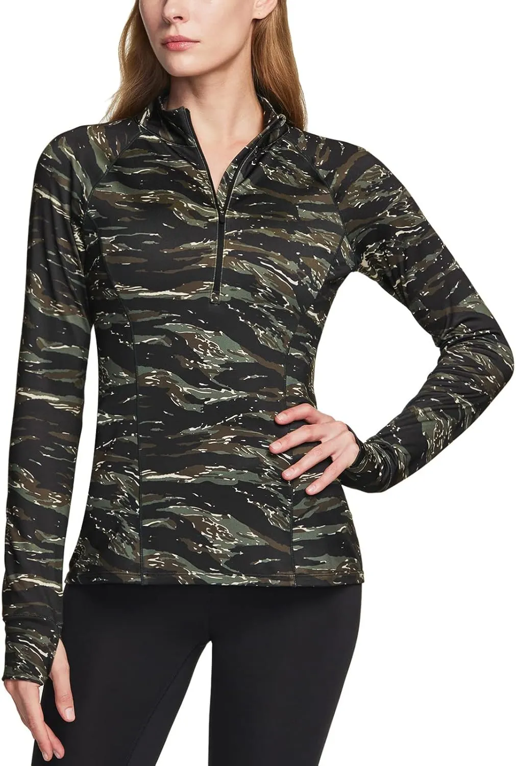 TSLA Women's 1/2 Zip Thermal Pullover Shirts, Lightweight Slim Fit Athletic Fleece Lining Winter Running Sweatshirt