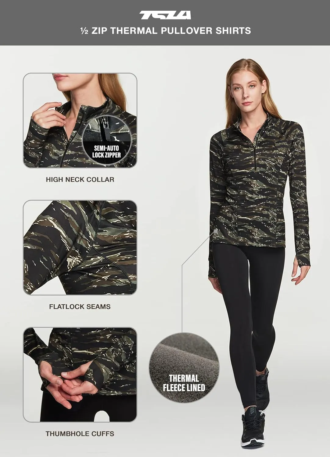 TSLA Women's 1/2 Zip Thermal Pullover Shirts, Lightweight Slim Fit Athletic Fleece Lining Winter Running Sweatshirt