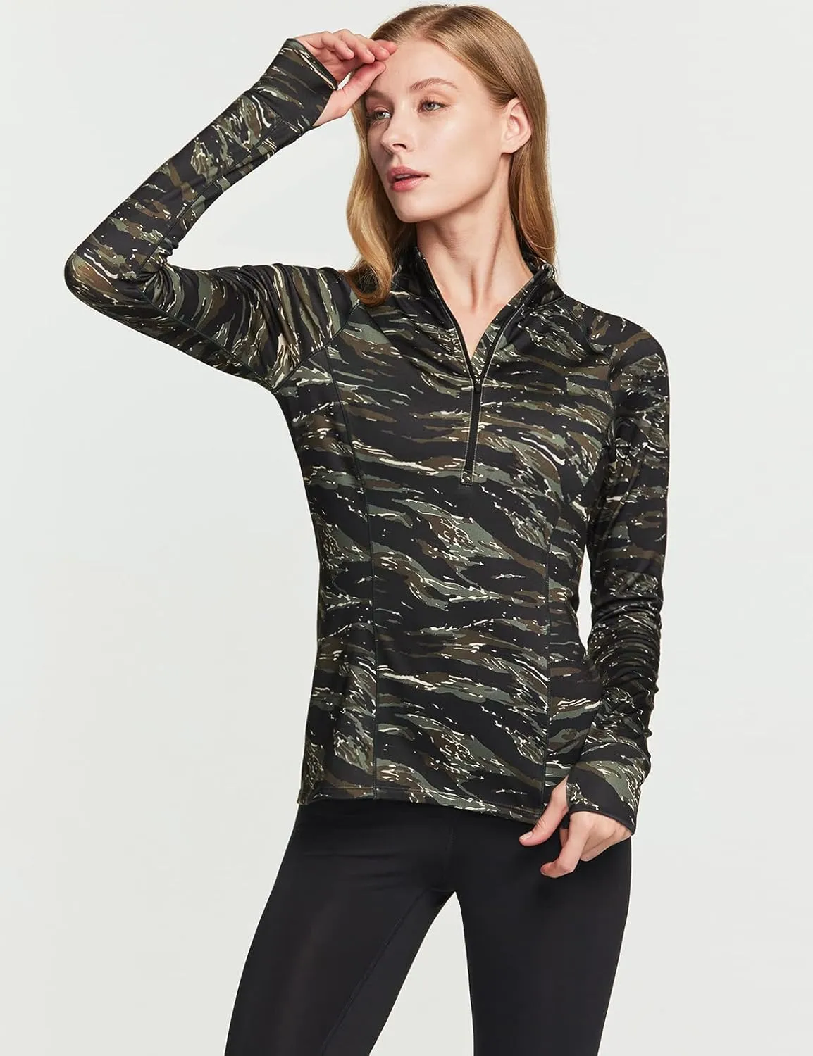 TSLA Women's 1/2 Zip Thermal Pullover Shirts, Lightweight Slim Fit Athletic Fleece Lining Winter Running Sweatshirt