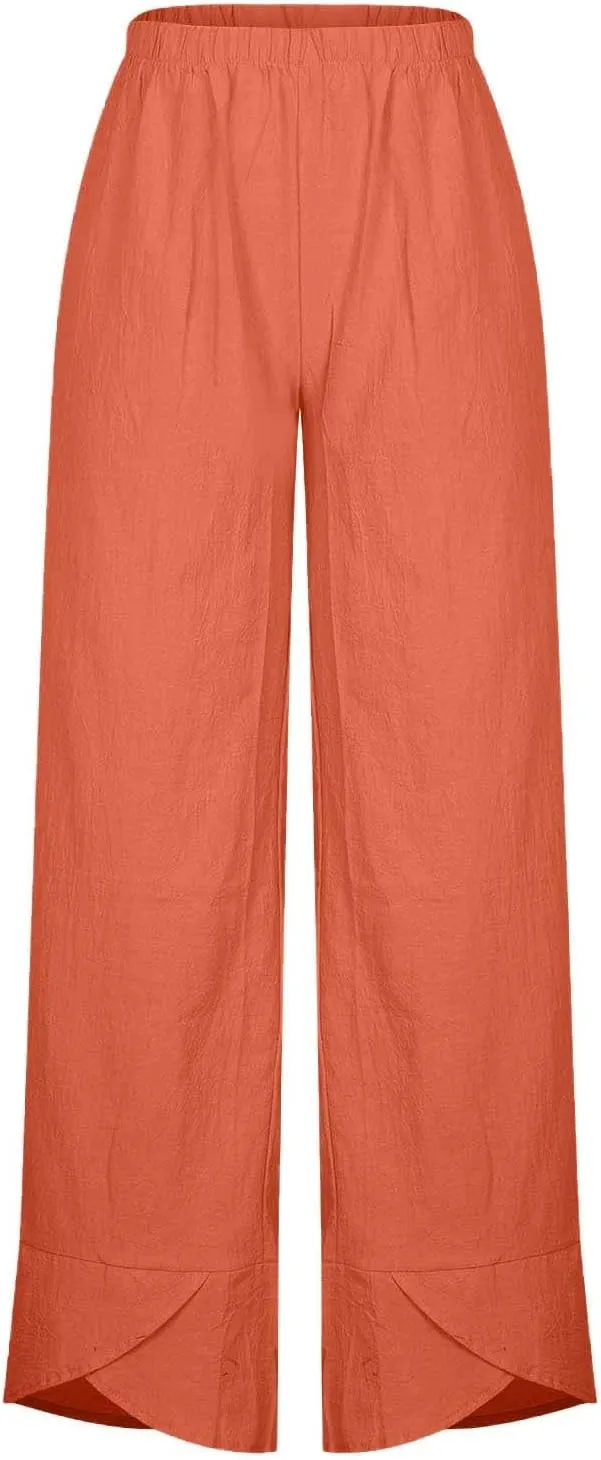 Tulip Hem Capri Pants for Women Wide Leg Cotton Linen Pants Summer Flowy Capris Casual Cropped Trousers with Pockets