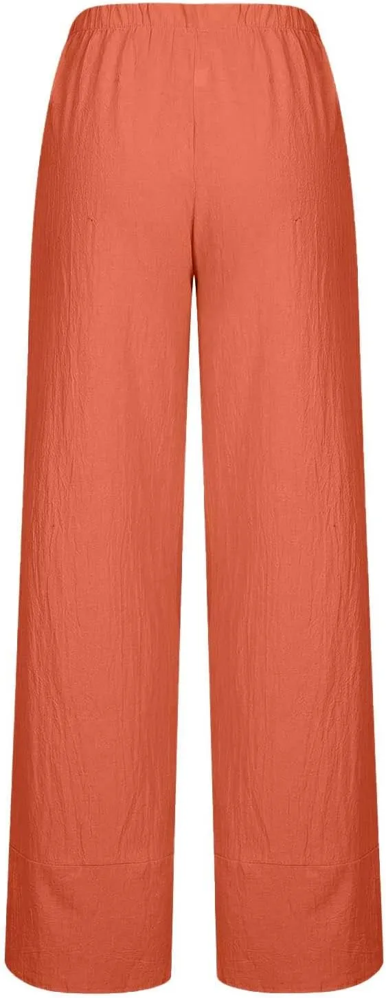Tulip Hem Capri Pants for Women Wide Leg Cotton Linen Pants Summer Flowy Capris Casual Cropped Trousers with Pockets