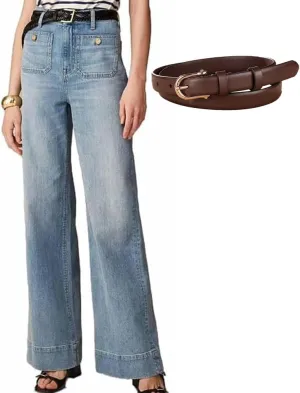 Tummy Control Sailor Wide Leg Trouser, Tummy Control Sailor Jeans for Women, High Waist Stretchy Straight Leg Pants