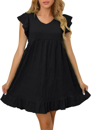 Tunic Dresses for Women Wedding Guest Cute Ruffle Sleeve Mini Babydoll Tank Dress Casual Beach Vacation Summer Dresses