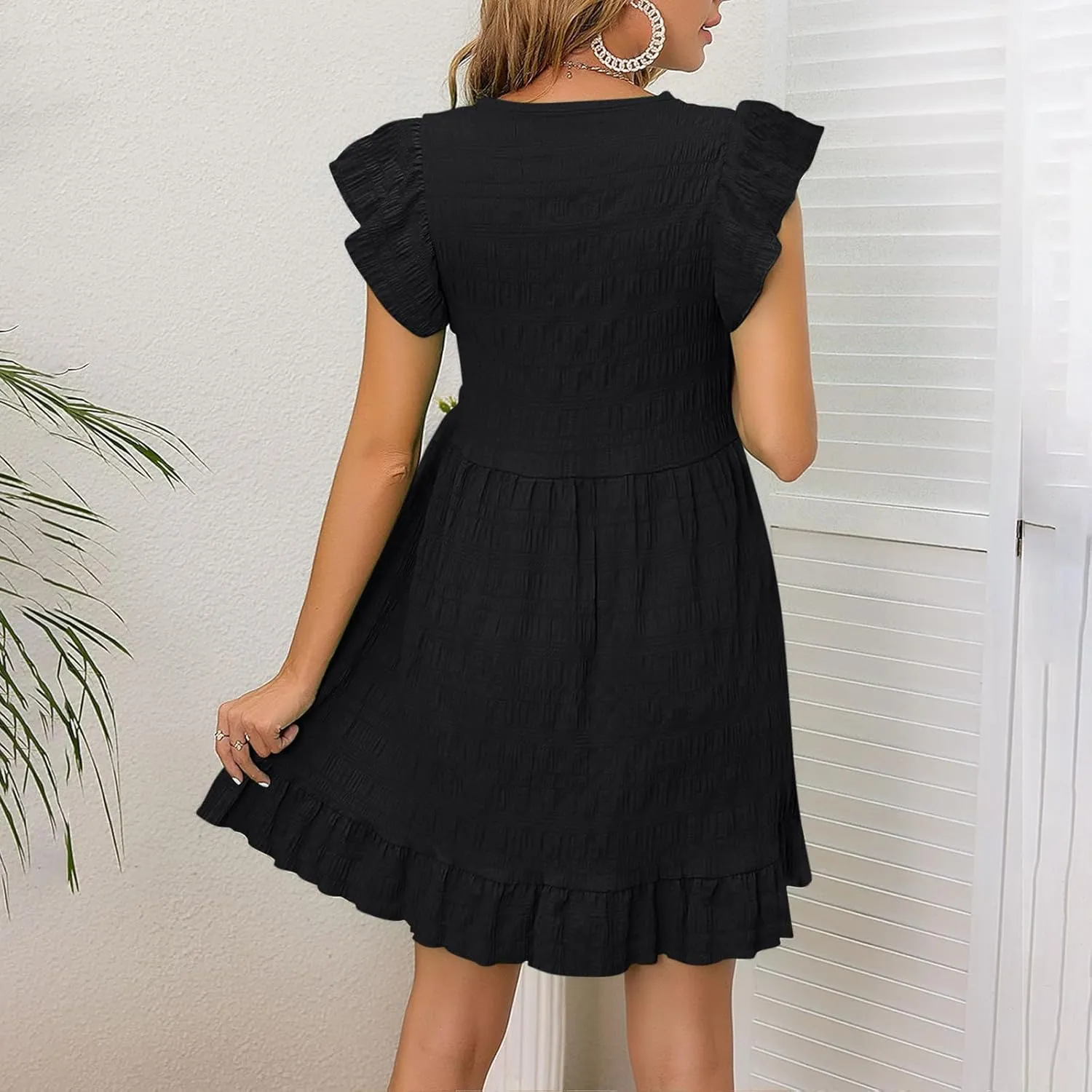 Tunic Dresses for Women Wedding Guest Cute Ruffle Sleeve Mini Babydoll Tank Dress Casual Beach Vacation Summer Dresses