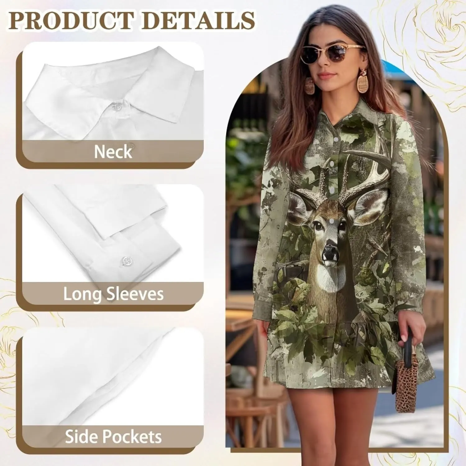 Tunic Mini Shirt Dress for Women Long Sleeve Ruffle Hem Shift Dress Fall Button Down Collared Dress S-2XL