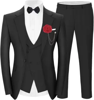 Tuxedo 3 Piece Men's Suit Slim Fit Blazer Jacket Vest Pants Set for Prom Formal One Button Tux Suits