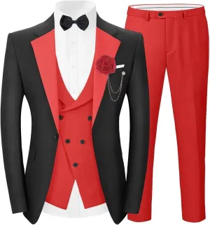 Tuxedo 3 Piece Men's Suit Slim Fit Blazer Jacket Vest Pants Set for Prom Formal One Button Tux Suits
