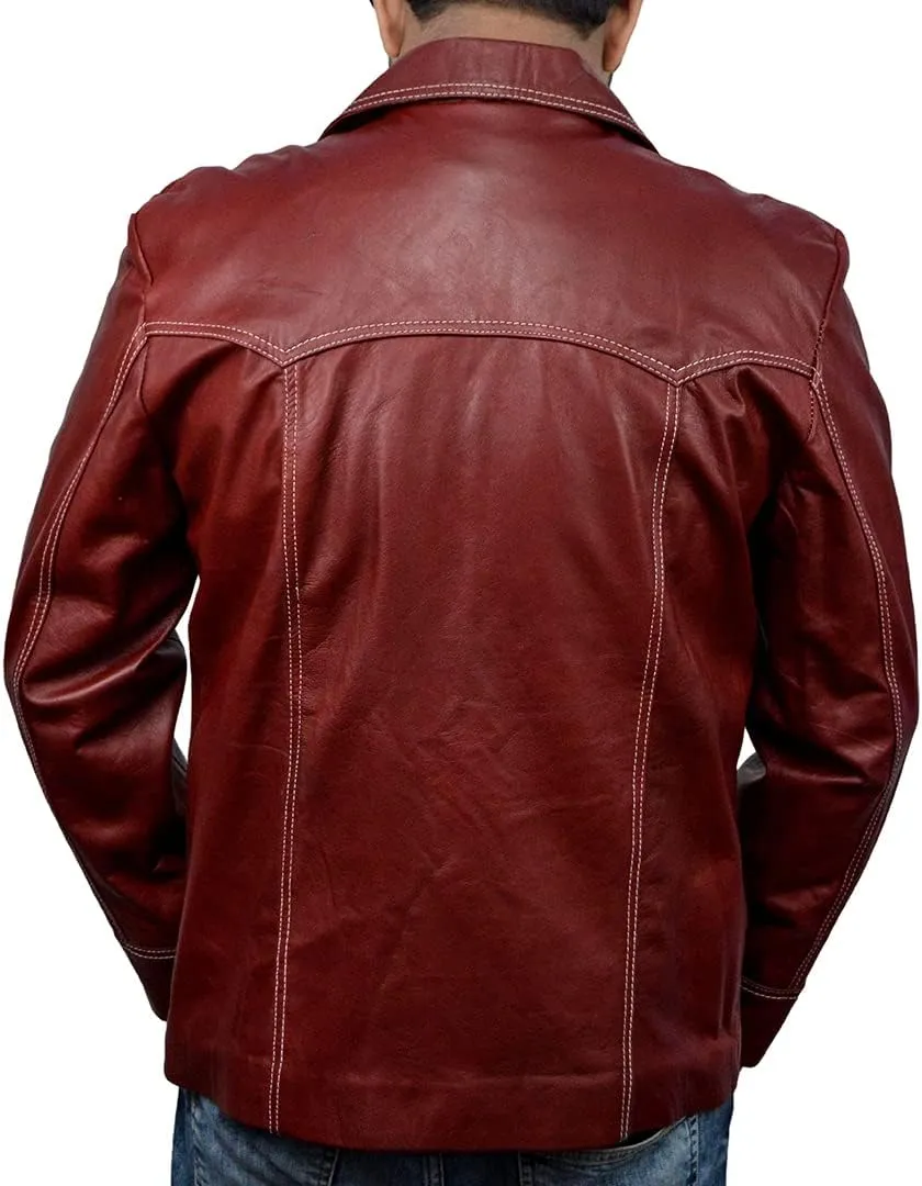 Tyler Durden Jacket Men-Fight club jacket for men-Tyler Durden Brad Pitt Maroon Faux Leather Coat Jacket