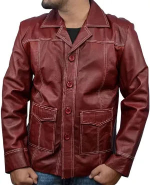 Tyler Durden Jacket Men-Fight club jacket for men-Tyler Durden Brad Pitt Maroon Faux Leather Coat Jacket
