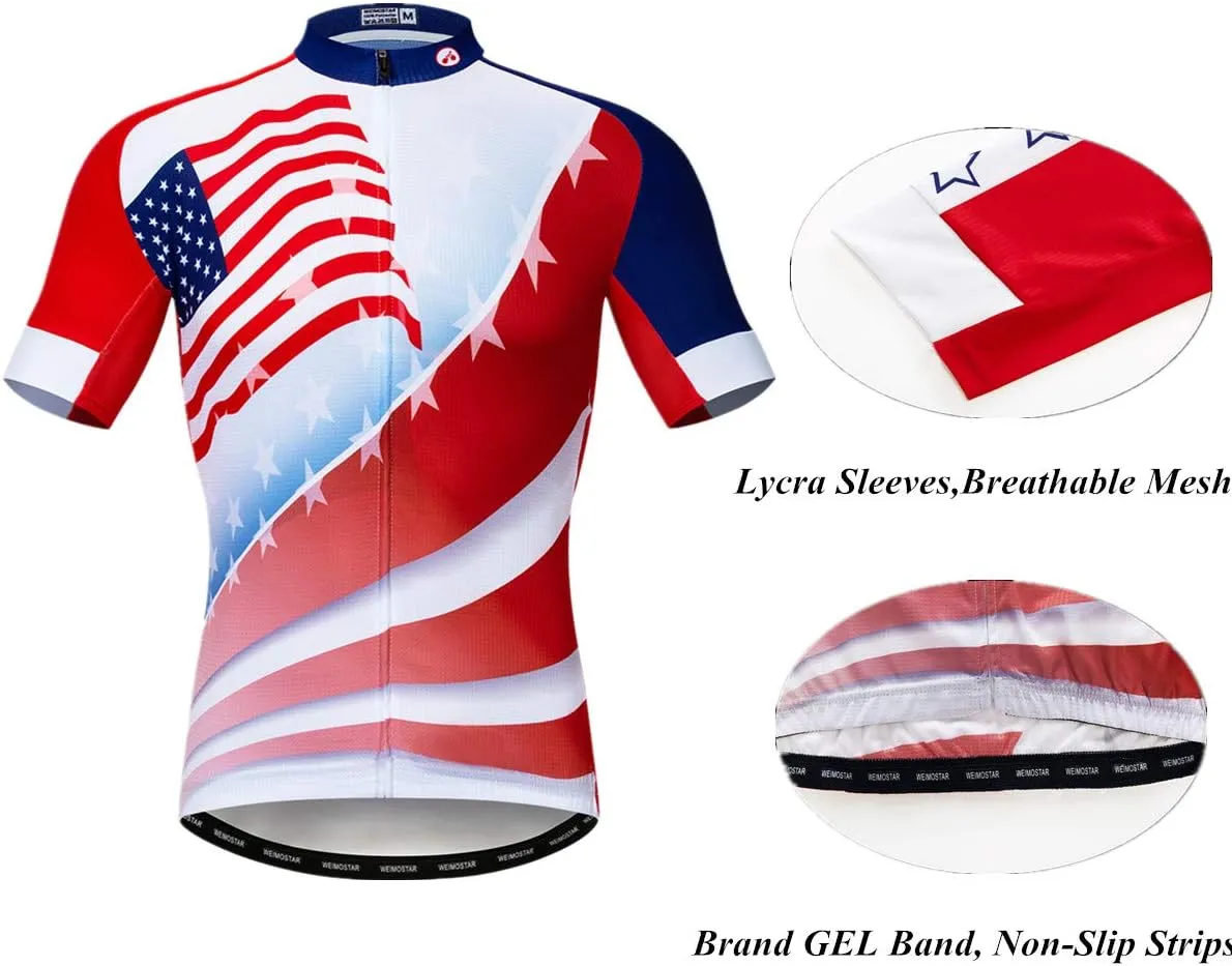 USA Cycling Jerseys Men, USA Flags Bicycle Shirts Summer Riding Tops Quick Dry Bicycle Jersey S-3XL