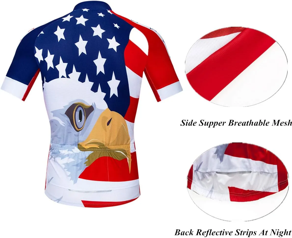 USA Cycling Jerseys Men, USA Flags Bicycle Shirts Summer Riding Tops Quick Dry Bicycle Jersey S-3XL