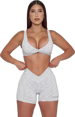 V-Waist Scrunch Butt 2 Piece Workout Set: True to Size Legging & Top Exercise Outfit  No Front In-seam