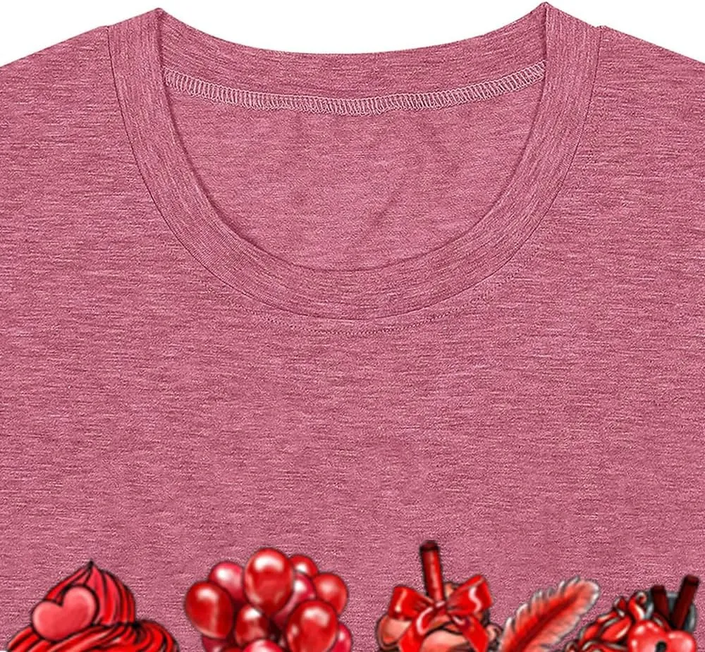 Valentines Shirts for Women Cute Coffee Latte Graphic Holiday Casual Outfit Short Sleeve Tops