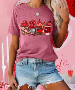Valentines Shirts for Women Cute Coffee Latte Graphic Holiday Casual Outfit Short Sleeve Tops