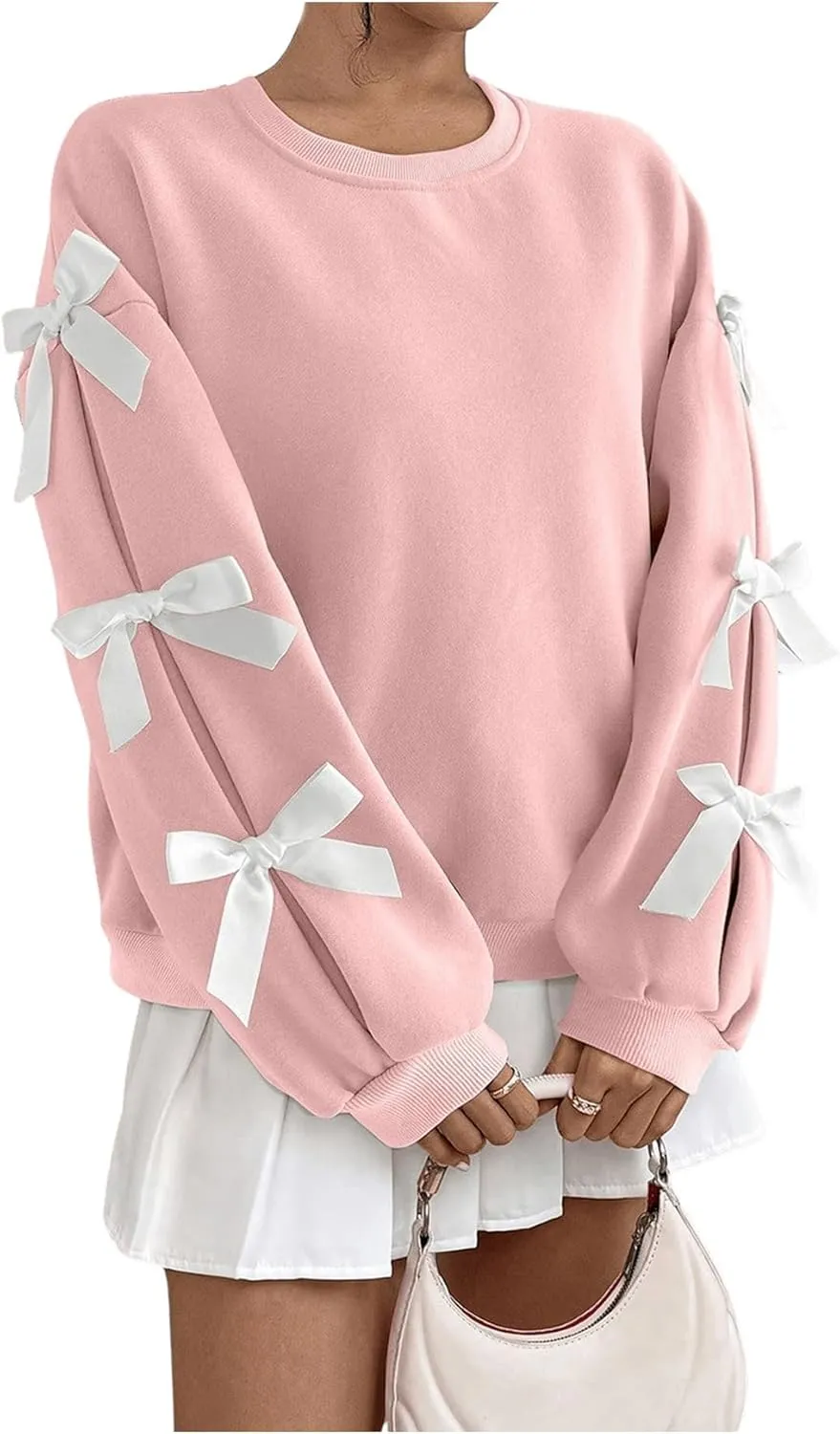 Verdusa Women's 3D Bow Sweatshirt Round Neck Long Sleeve Pullover Tops