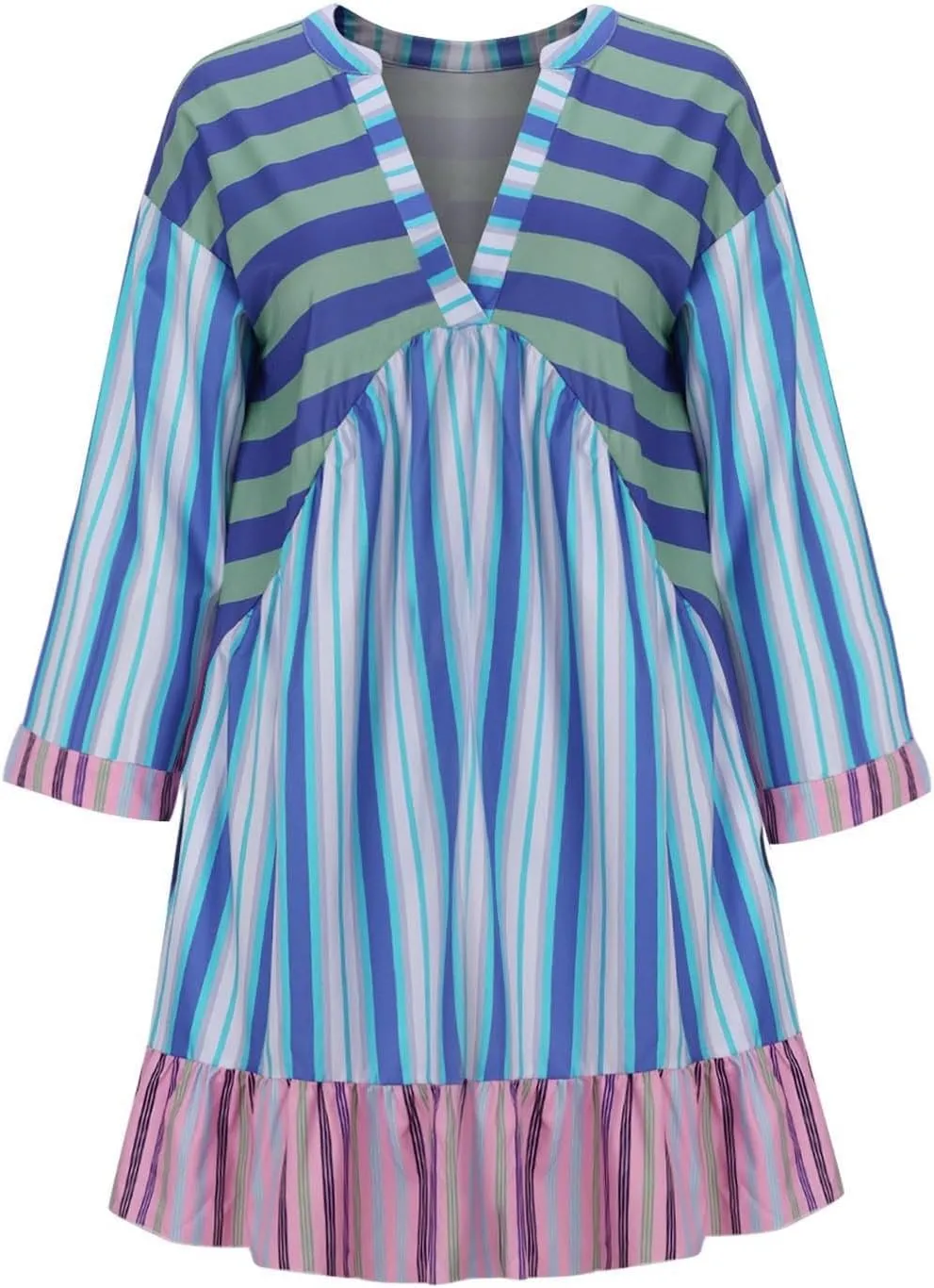 Vestidos Casuales para Mujer Cortos Boho V Neck Long Sleeve Ruffle Mini Dress 2024 Fall Casual Loose Babydoll Dress