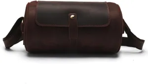 Vintage Crazy Horse Leather Men's Bag Cylinder Cowhide Crossbody Shoulder Bag