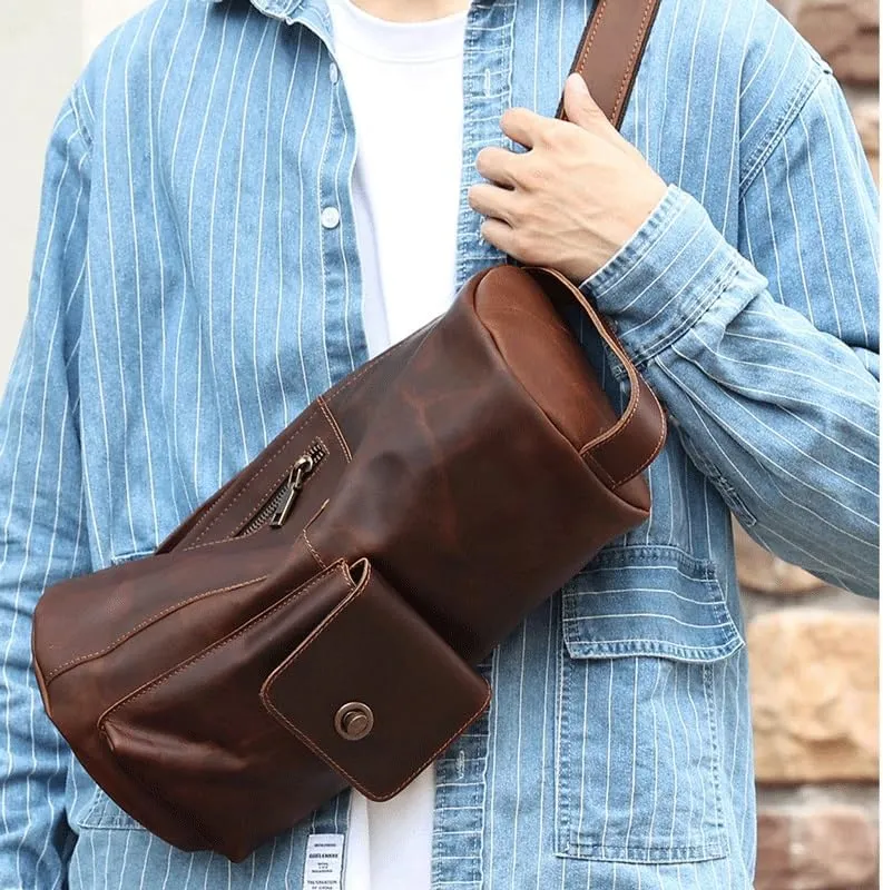 Vintage Crossbody Bag Cylinder Bag Crossbody Shoulder Bag Chest Bag Men's Bag